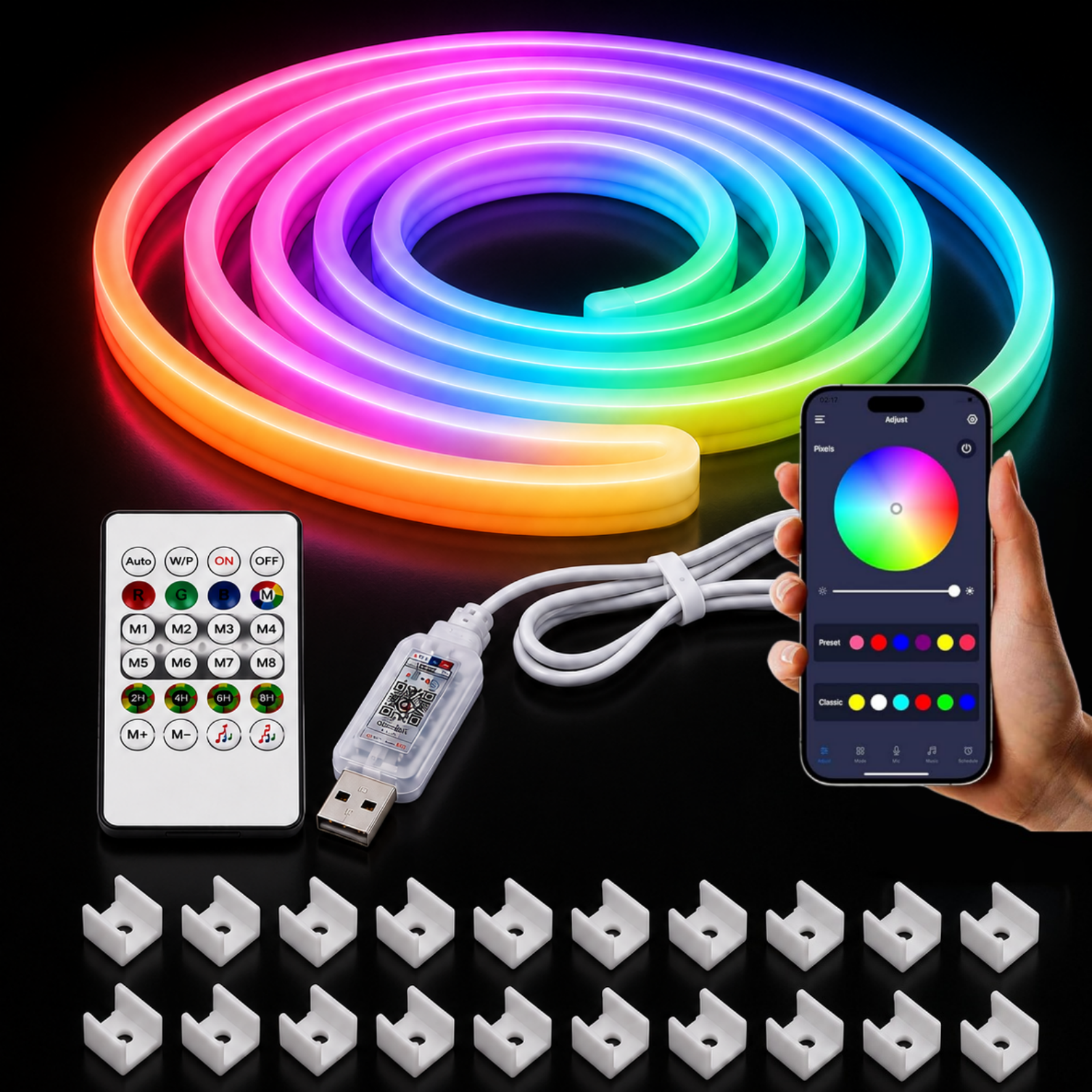 ZIOBLW 10M Smart RGB Neon LED Strip Light, App & Remote Control Music ...