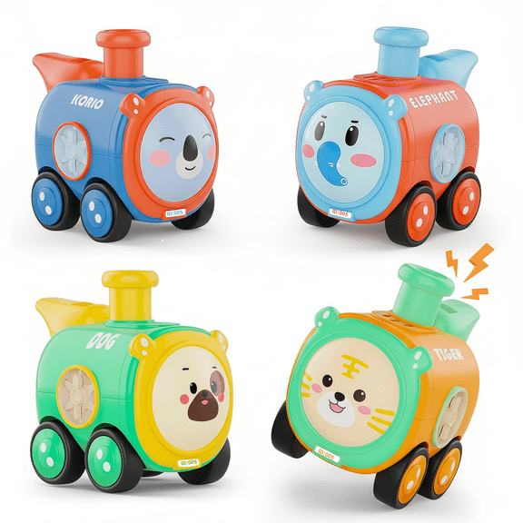 ZIOBLW 4 Pack Press to Go Toy Cars with Whistle, Toddler Push Vehicle Toys, No Battery ABS Safe Play Car Gifts for 12-18 Months 1-3 Years Old Boys Girls