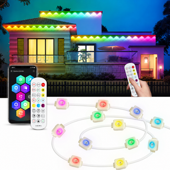 ZIOBLW 50FT 30LED Smart LED Eaves Lights IP67 Waterproof, App Control RGB DIY Scenes Music Sync Outdoor Roof Eave Lighting with Timer for Home Garden Holiday Decor