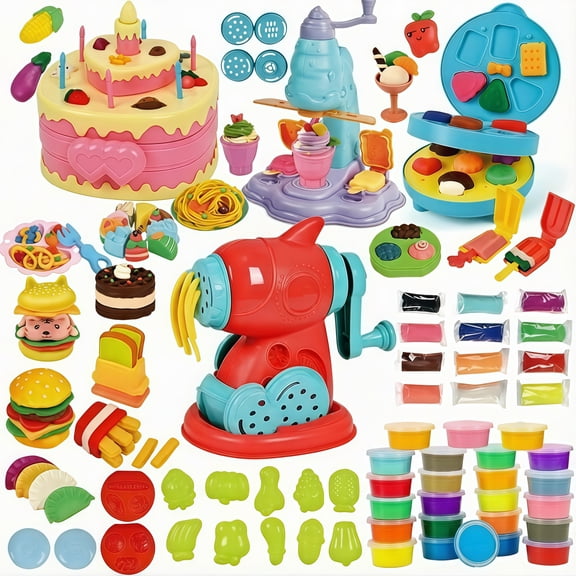 ZIOBLW Kids Play Dough Set 102PCS, 36 Color Modeling Clay Kit with Ice Cream Maker, Pasta Machine & Food Molds, Creative Learning Toy Gift for Boys Girls Age 3-6