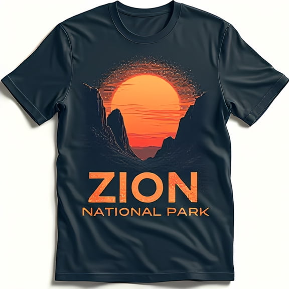 ZION Park Graphic T-Shirt Sunset Over Mountains Design Dark Blue