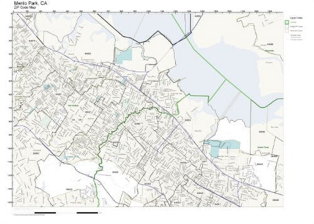 ZIP Code Map of Menlo Park, ZIP Code Map Not Laminated