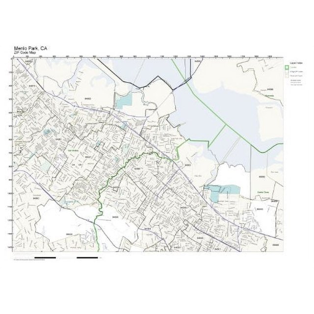ZIP Code Map of Menlo Park, ZIP Code Map Not Laminated