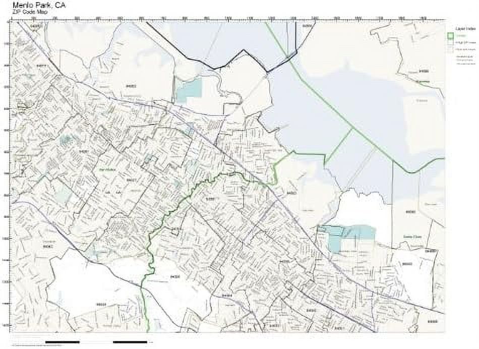 ZIP Code Wall Map Of Menlo Park, CA ZIP Code Map Not Laminated