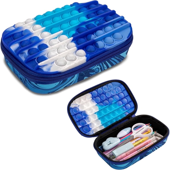 ZIPIT POP Pencil Box, Silicon Sensory Fidget Push It Case, Large Capacity Pencil Case (Blue)