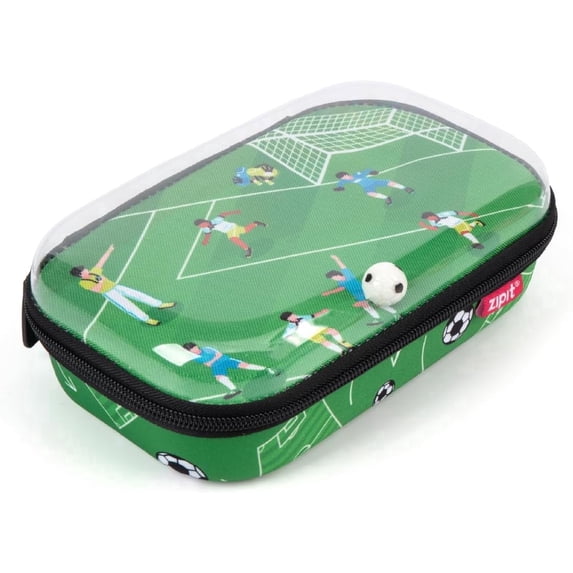 ZIPIT Clear Top Soccer Pencil Case for Boys, Durable Hard Shell Pencil Box for School, Large Capacity Stationery Organizer