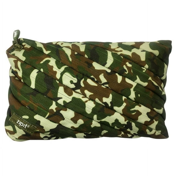 ZIPIT Colorz Large Pencil Case for Boys, Large Capacity Pouch, Holds up to 60 Pens, Made of One Long Zipper! (Camo Green)