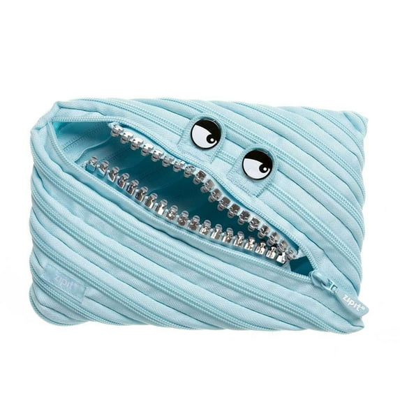 ZIPIT Grillz Large Pencil Case, Holds up to 60 Pens, Machine Washable, Made of One Long Zipper! (Light Blue)