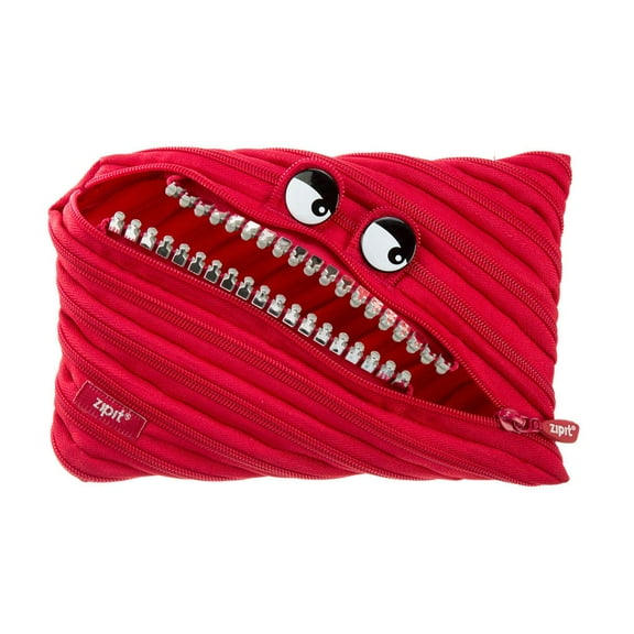 ZIPIT Grillz Large Pencil Case, Holds up to 60 Pens, Made of One Long Zipper! (Red)