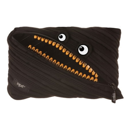 ZIPIT Grillz Large Pencil Case for boys, Holds Up to 60 Pens, Machine Washable, Made of One Long Zipper! (Black)