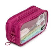 ZIPIT Half & Half Pencil Case | Large Capacity Pencil Pouch for College and Office (Pink)