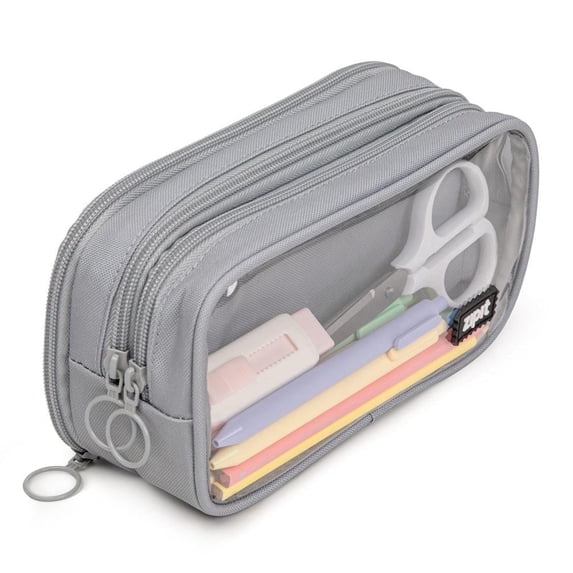 ZIPIT Half & Half Pencil Case for Adults and Teens, Large Capacity Pencil Pouch, Grey