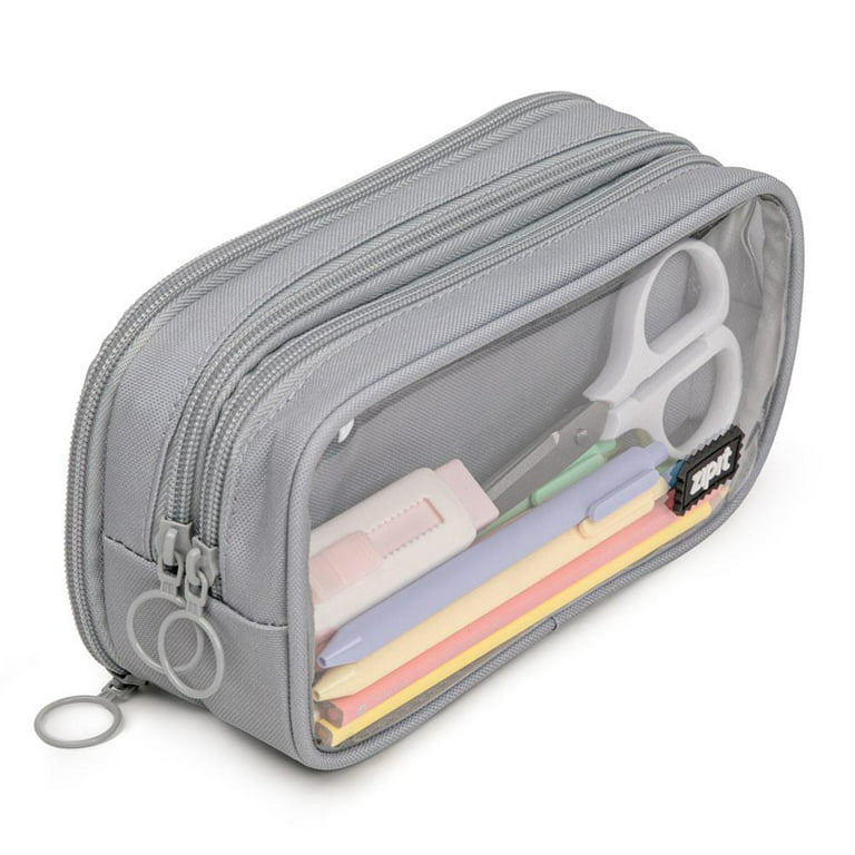 ZIPIT Half & Half Pencil Case for Adults and Teens, Large Capacity Pencil  Pouch, Grey