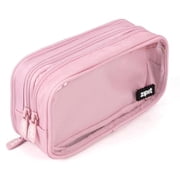 ZIPIT Half & Half Pencil Case for Girls, Aesthetic 3 Compartment Zipper Pouch for School, Stationery Bag for Teen and Adults, Pink