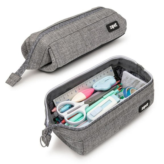 ZIPIT Lenny Pencil Case | Large Capacity Pencil Pouch | Aesthetic Case for College and Office (Grey)
