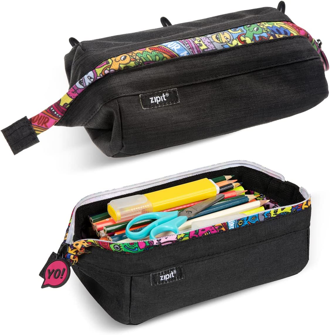ZIPIT Lenny Pencil Case | Large Capacity Pencil Pouch | Pencil Bag for  School, College and Office (Black)