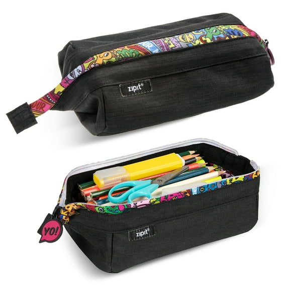 ZIPIT Lenny Pencil Case, Large Capacity Pouch (Black)