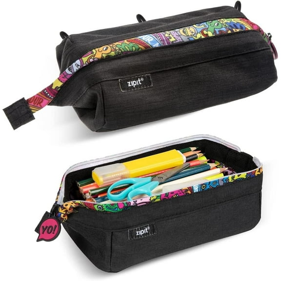 ZIPIT Lenny Pencil Case | Large Capacity Pencil Pouch | Aesthetic Case for College and Office (Black)
