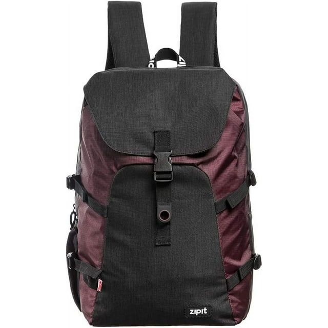 ZIPIT Metro Backpack, High School and College Bag, Padded Laptop Compartment, Sturdy and Lightweight (Black & Dark Red)