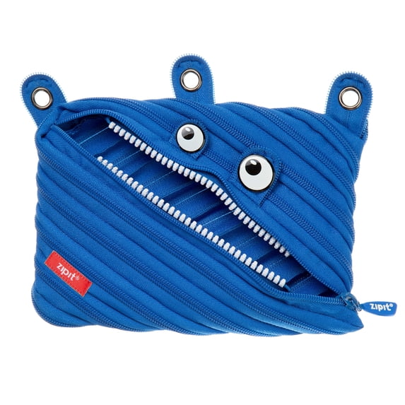 ZIPIT Monster 3-Ring Binder Pencil Pouch, Large Capacity Pen Case for Kids and Teens, Made of One Long Zipper! (Blue)