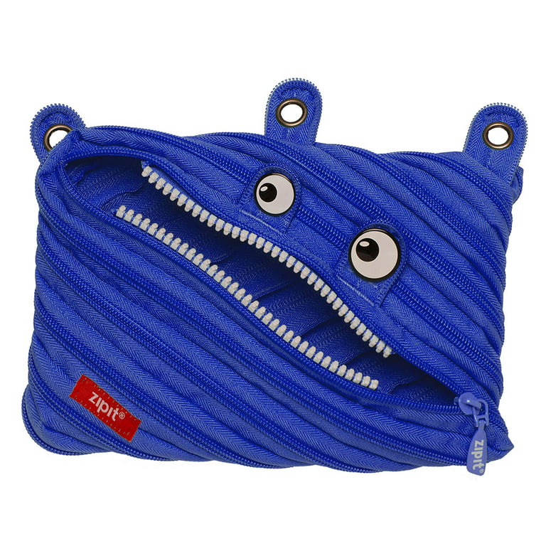 ZIPIT Monster 3-Ring Binder Pencil Pouch, Large Capacity Pen Case for Kids  and Teens, Made of One Long Zipper! (Blue) 