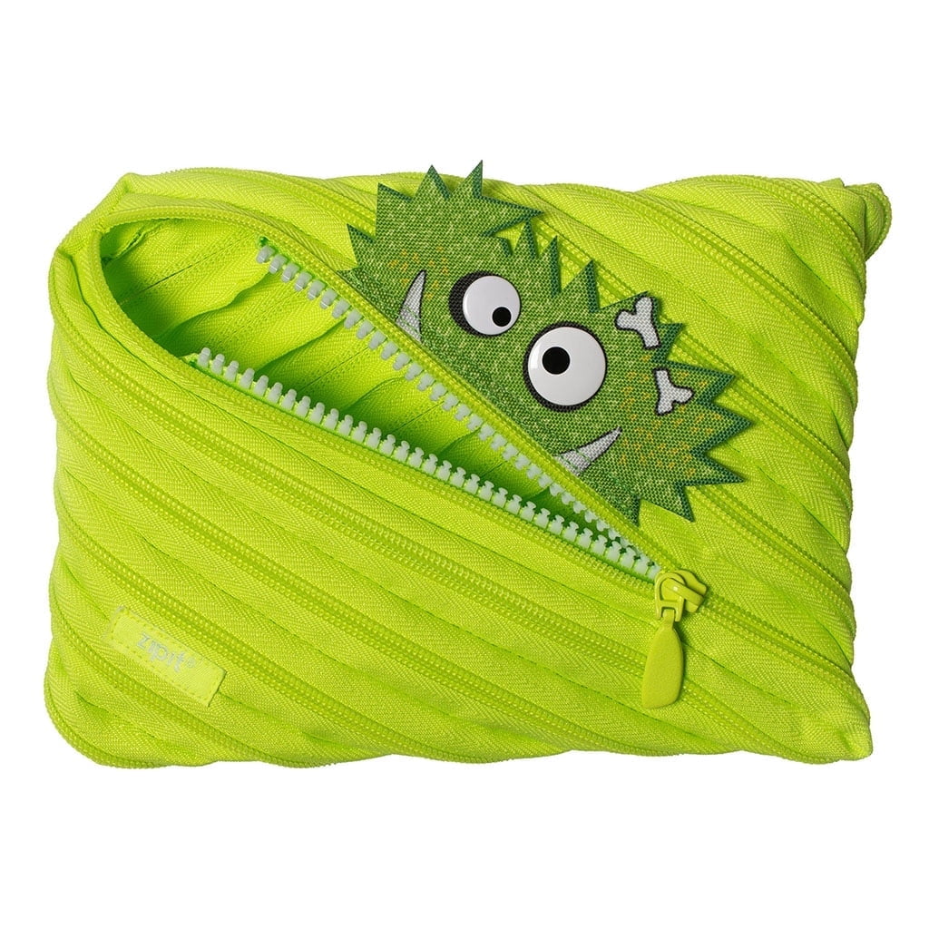 ZIPIT Monster Large Pencil Case, Holds up to 60 Pens, Made of One Long Zipper! (Lime)