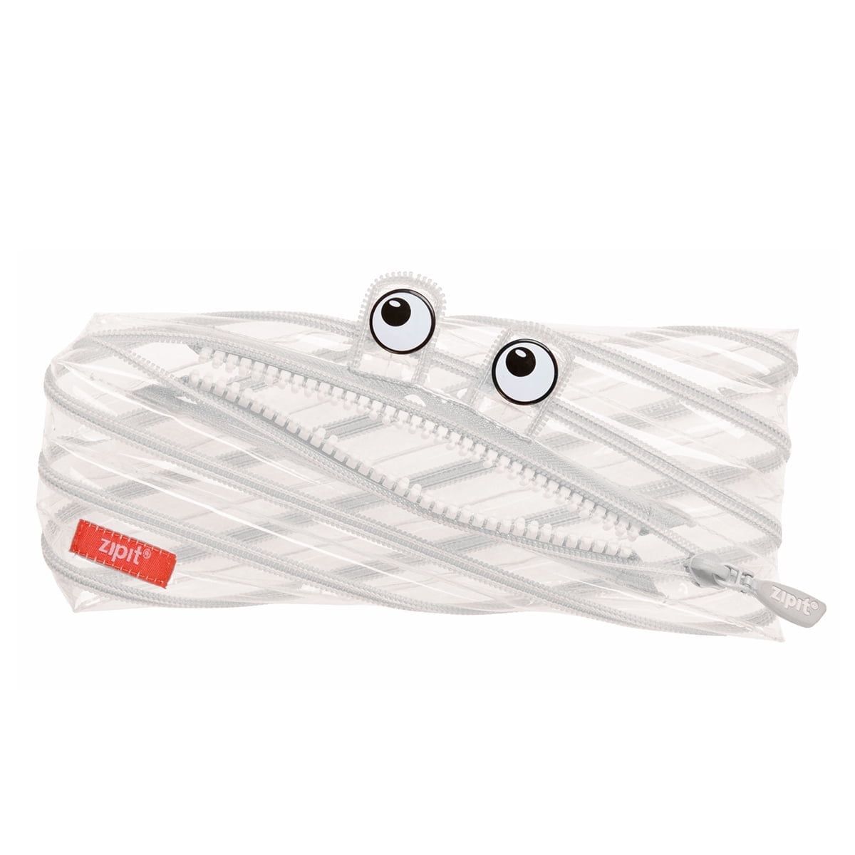 ZIPIT Monster Pencil Case, Clear Pencil Pouch, Holds up to 30 Pens, Made of One Long Zipper! (Clear White)