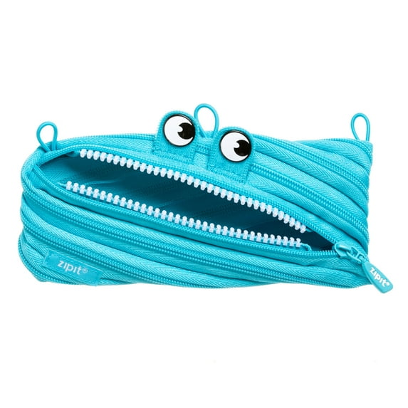 ZIPIT Monster Pencil Case for Boys, Holds up to 30 Pens, Made of One Long Zipper! (Blue)