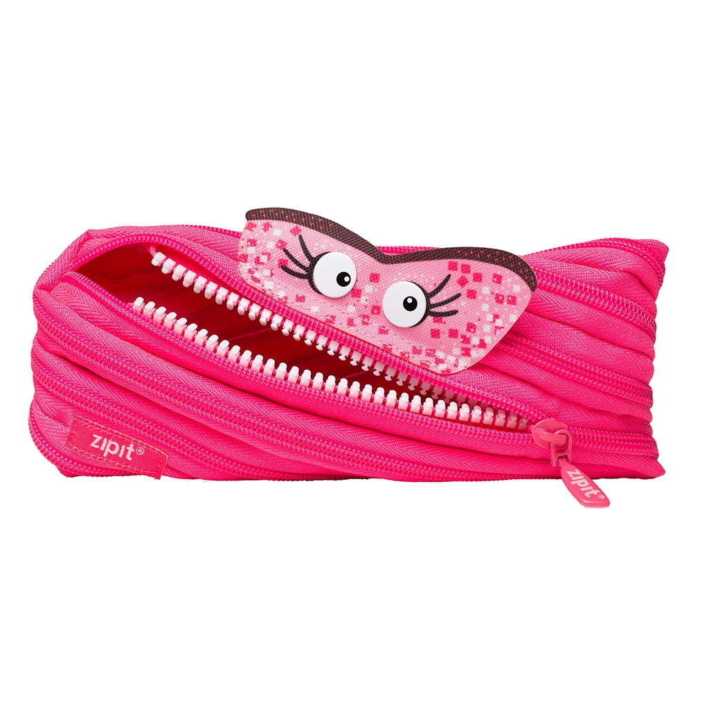 ZIPIT Monster Pencil Case for Kids, Cute Pen Pouch Holds up to 30 Pens, Made of One Long Zipper! (Pink)
