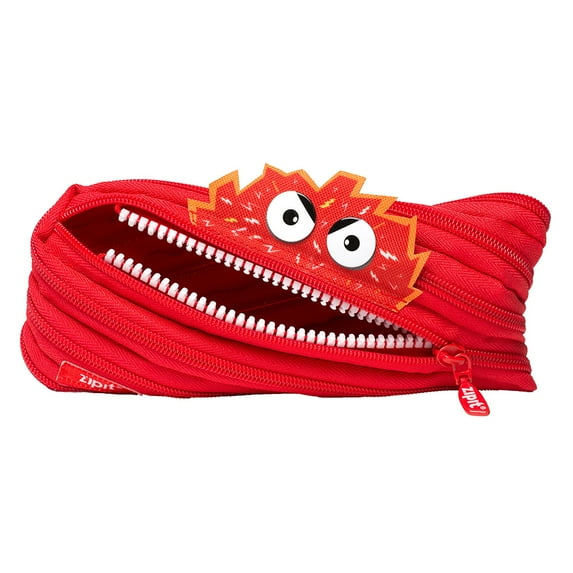 ZIPIT Monster Pencil Case for Kids, Cute Pen Pouch Holds up to 30 Pens, Made of One Long Zipper! (Red)