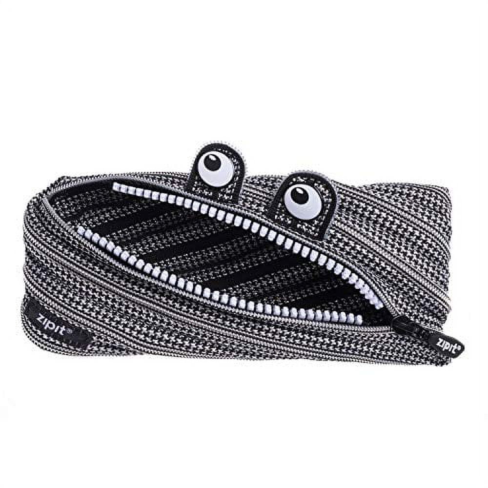 ZIPIT Monster Pencil Case for Kids, Large Capacity Cute Pencil Pouch, Black & Silver
