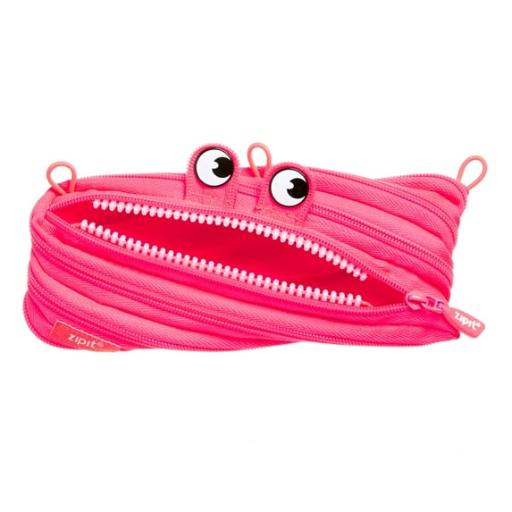 ZIPIT Monster Pencil Case for Kids, Soft Pouch for Girls, Made of One Long Zipper (Neon Pink)