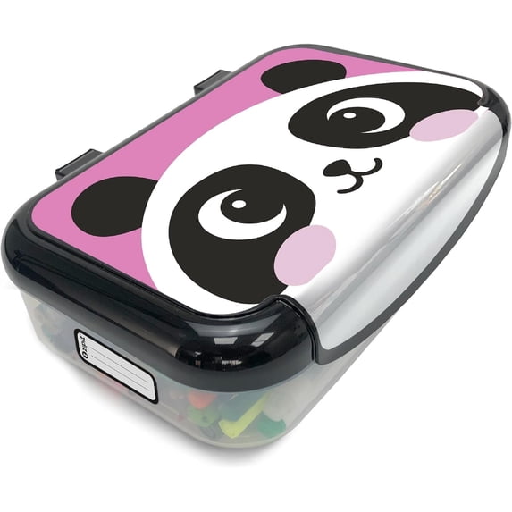 ZIPIT Recycled Plastic Pencil Box for Kids, Elementary School Box, Pink Panda