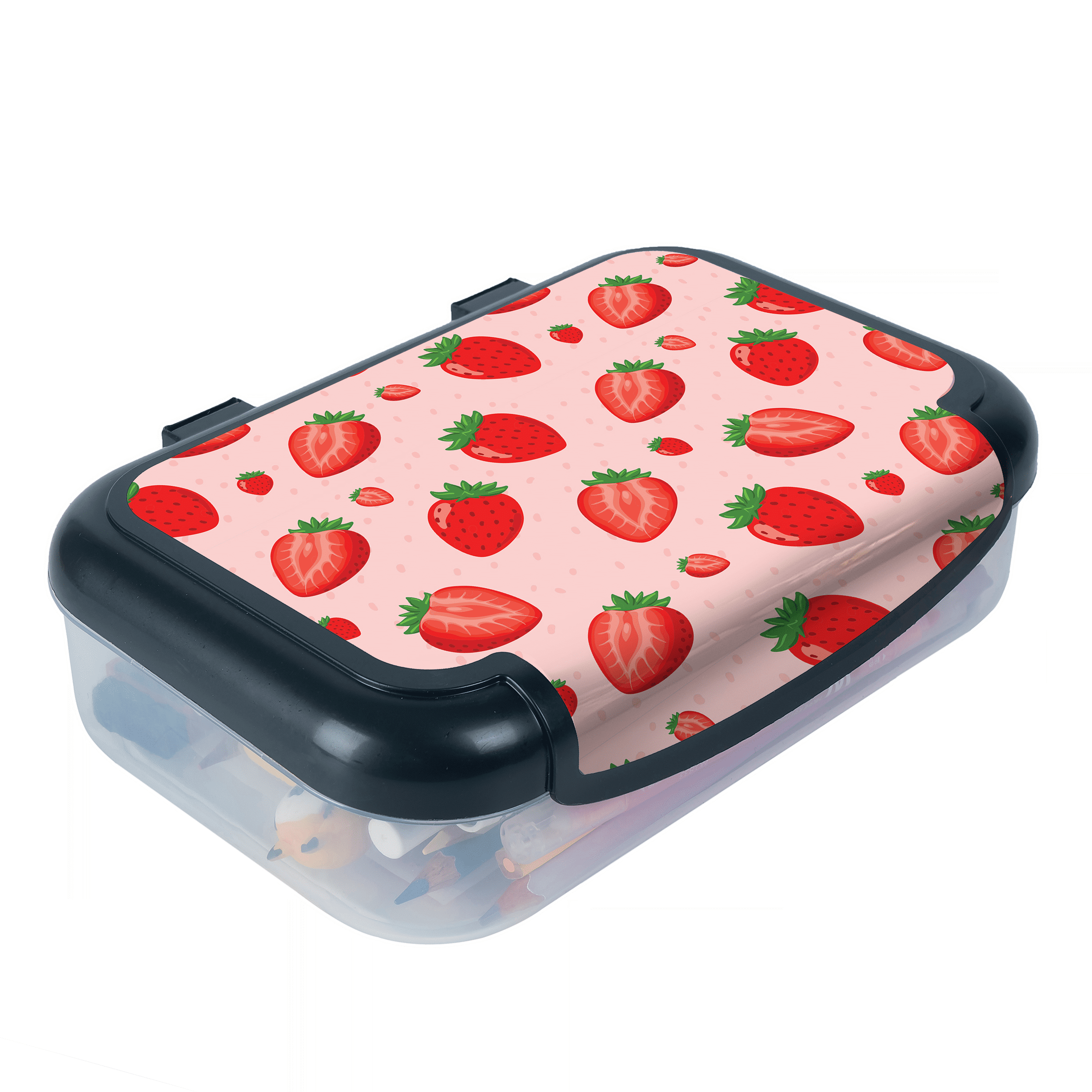 ZIPIT Recycled Plastic Pencil Box for Kids, Elementary School Box, Pink Strawberries