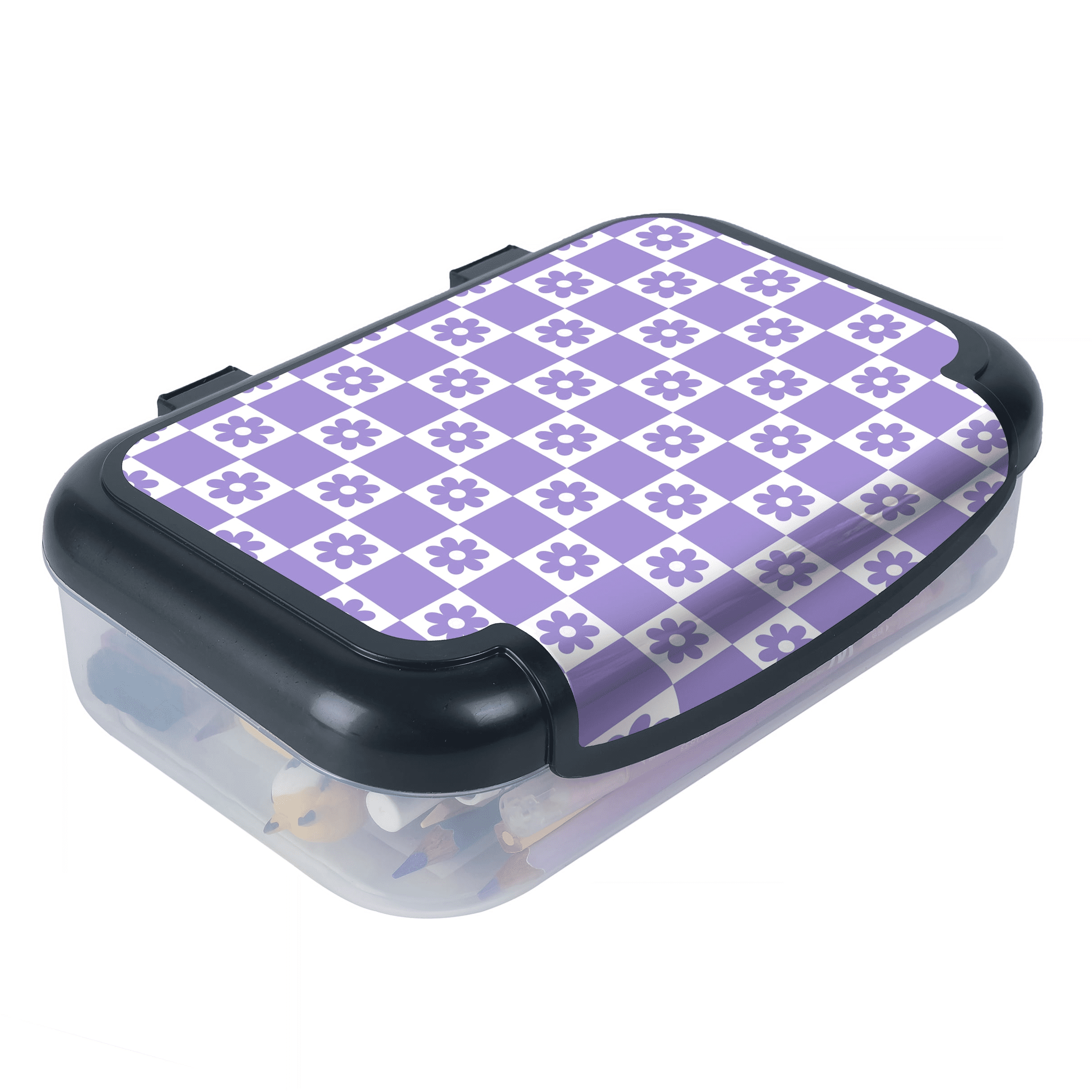 ZIPIT Recycled Plastic Pencil Box for Kids, Elementary School Box, Purple Checkers