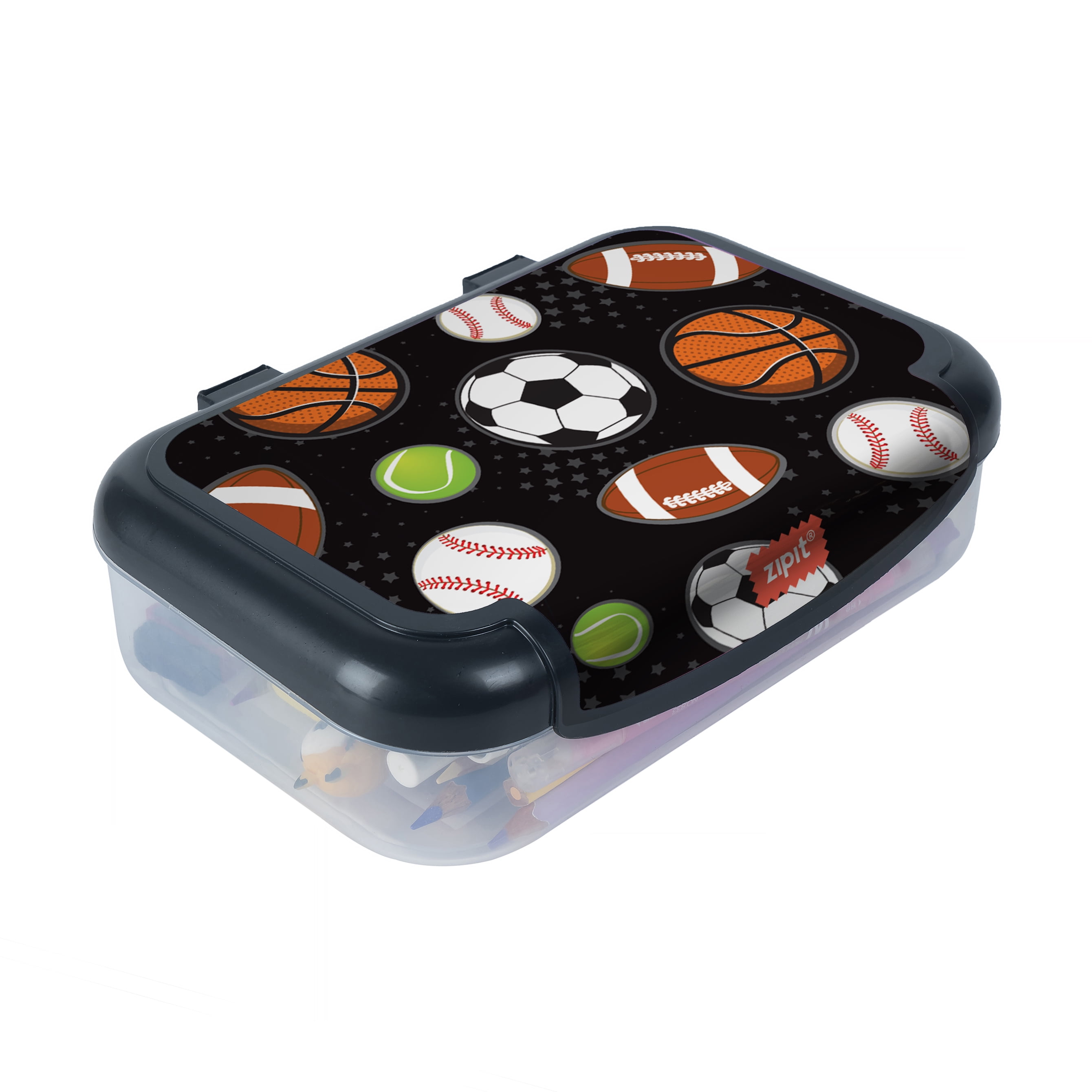 ZIPIT Recycled Plastic Pencil Box for Kids, Elementary School Box, Sports