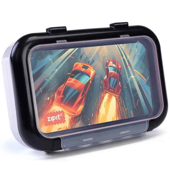 ZIPIT: 2 Compartment Recycled Box - Car Race - Large Capacity Pencil Case, Plastic Stationery Organizer, School Supplies-Small Toys Holder, Kids Boys