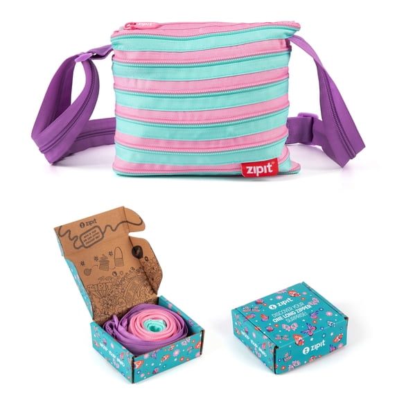 ZIPIT Shoulder Bag for Girls, Adjustable Crossbody Purse Made from One Long Zipper, Gift Box Included