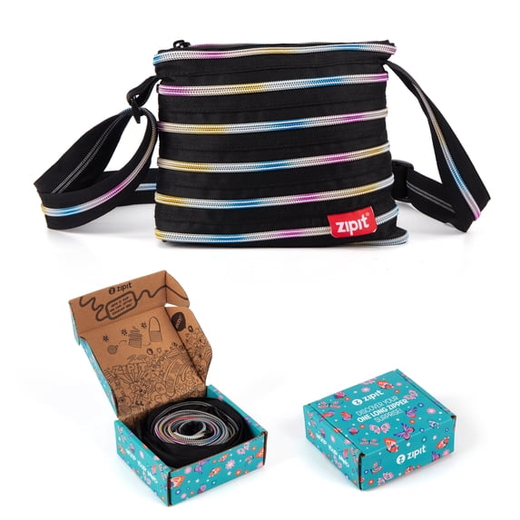 ZIPIT Shoulder Bag for Girls, Adjustable Crossbody Purse Made from One Long Zipper, Gift Box Included