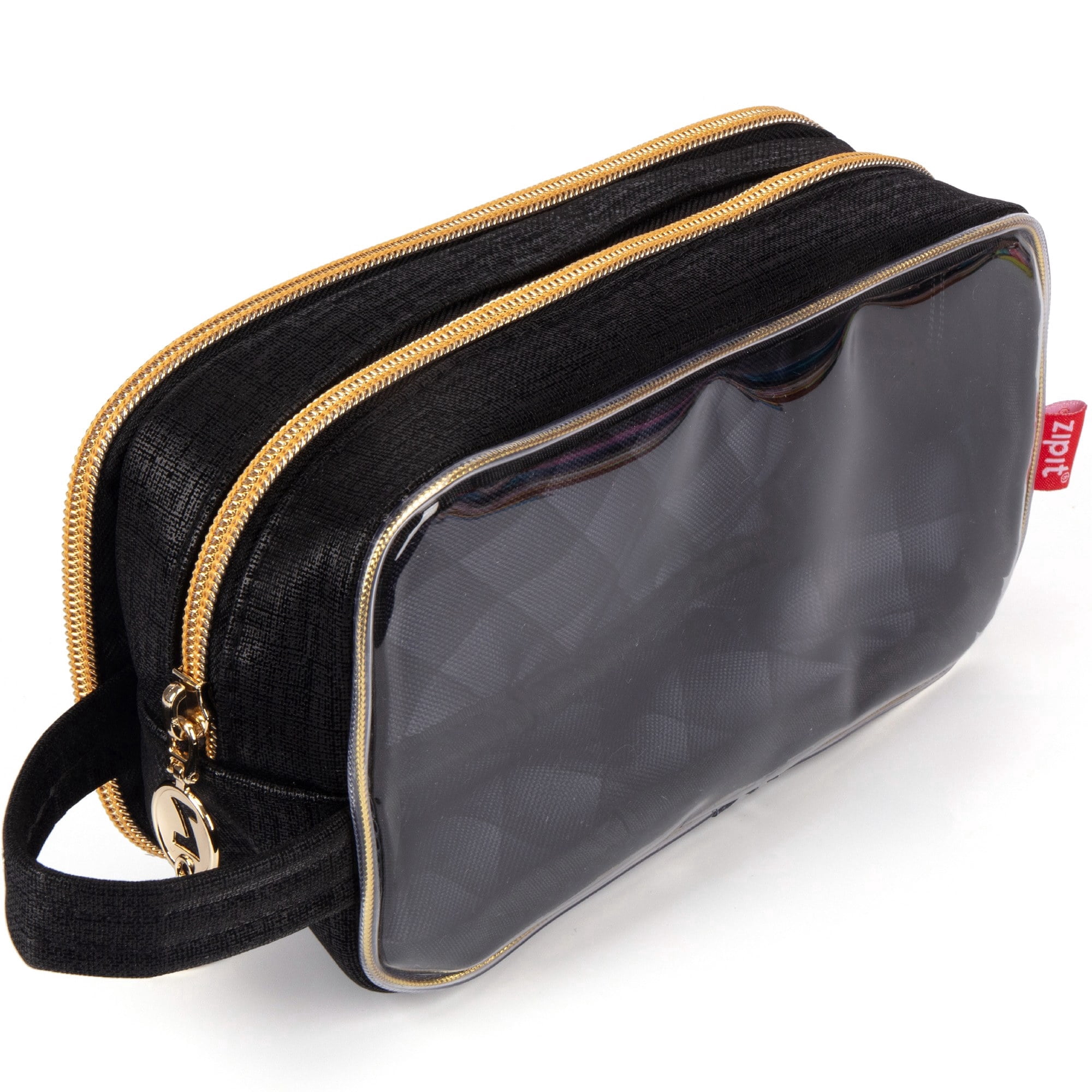 black travel makeup bag Jetsetter Train Case-Preto structured storage for beauty essentials on the go Voyager Toiletry Bag-Preto Black