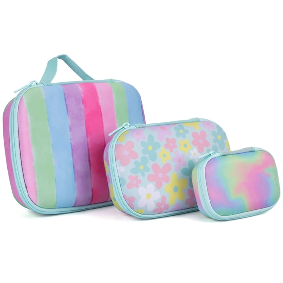 ZIPIT: Travel Makeup Bags: 3 Pack - Pastels & Hot Pink Patterns - Lg-Med-Mini Size Storage Cases, Toiletry Packing Zipper Cubes, Cosmetics-Accessories