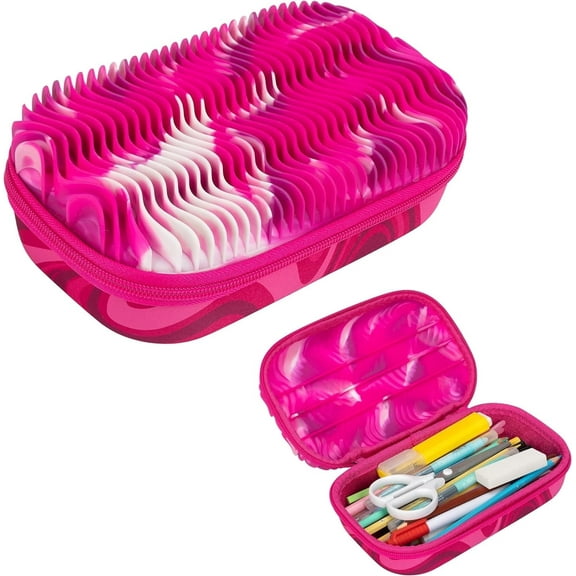 ZIPIT Wavy Pencil Box for Girls | Large Capacity Sensory Pencil Case (Pink)