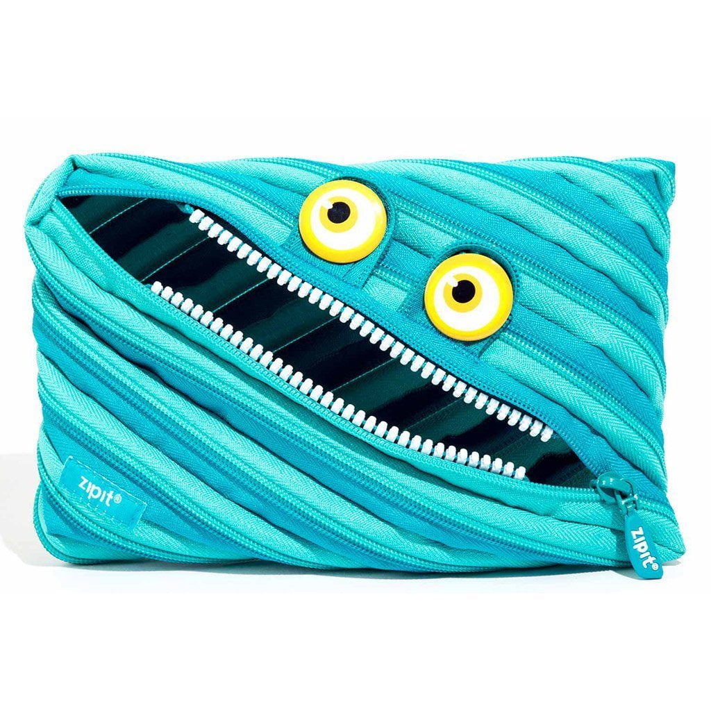 ZIPIT Wildlings Big Pencil Case/Cosmetic Makeup Bag, Aqua Blue