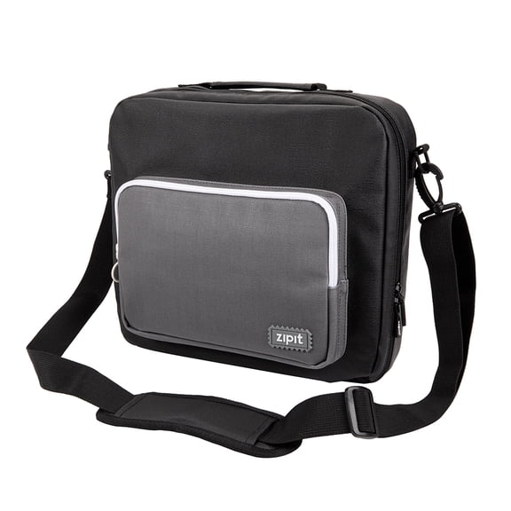 ZIPIT and GO Binder, Shoulder Bag, 3 Ring Organizer Bag, 2 Round Ring (Black & Grey)