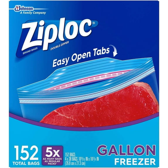 ZIPLOC FREEZER BAGS GALLON SIZE 4 - 38 COUNT BOXES(A TOTAL OF 152 FREEZER BAGS)