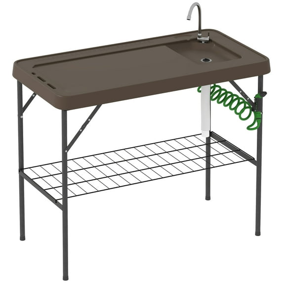 ZIPOE Folding Fish Cleaning Table with Sink – Integrated Faucet and Sprayer, Portable Station for Easy Fish Processing Tan
