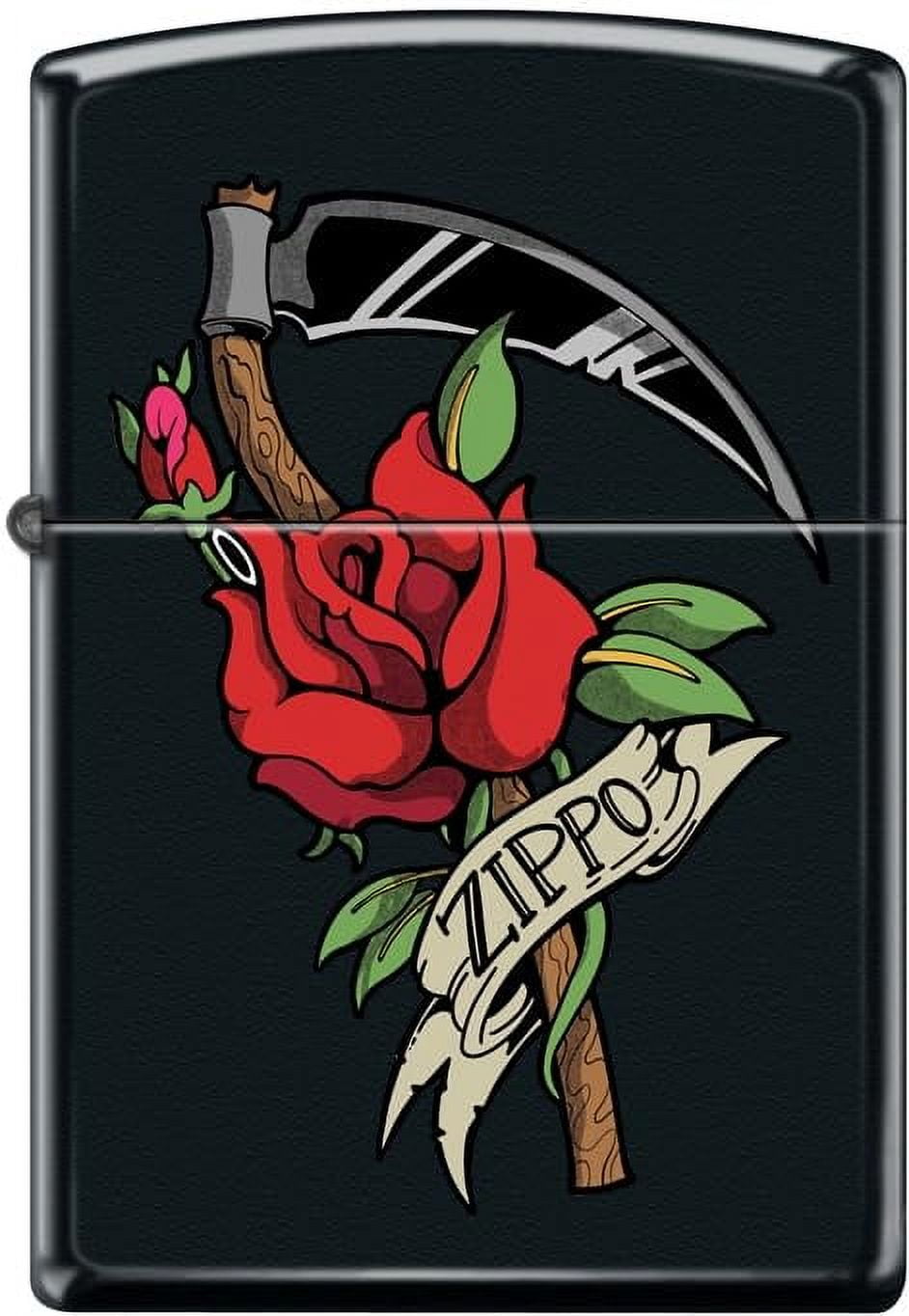 Pro-Cut ZIP-218CI420488 2024N Zippo Custom 218 Black Matte Tattoo Rose Lighter