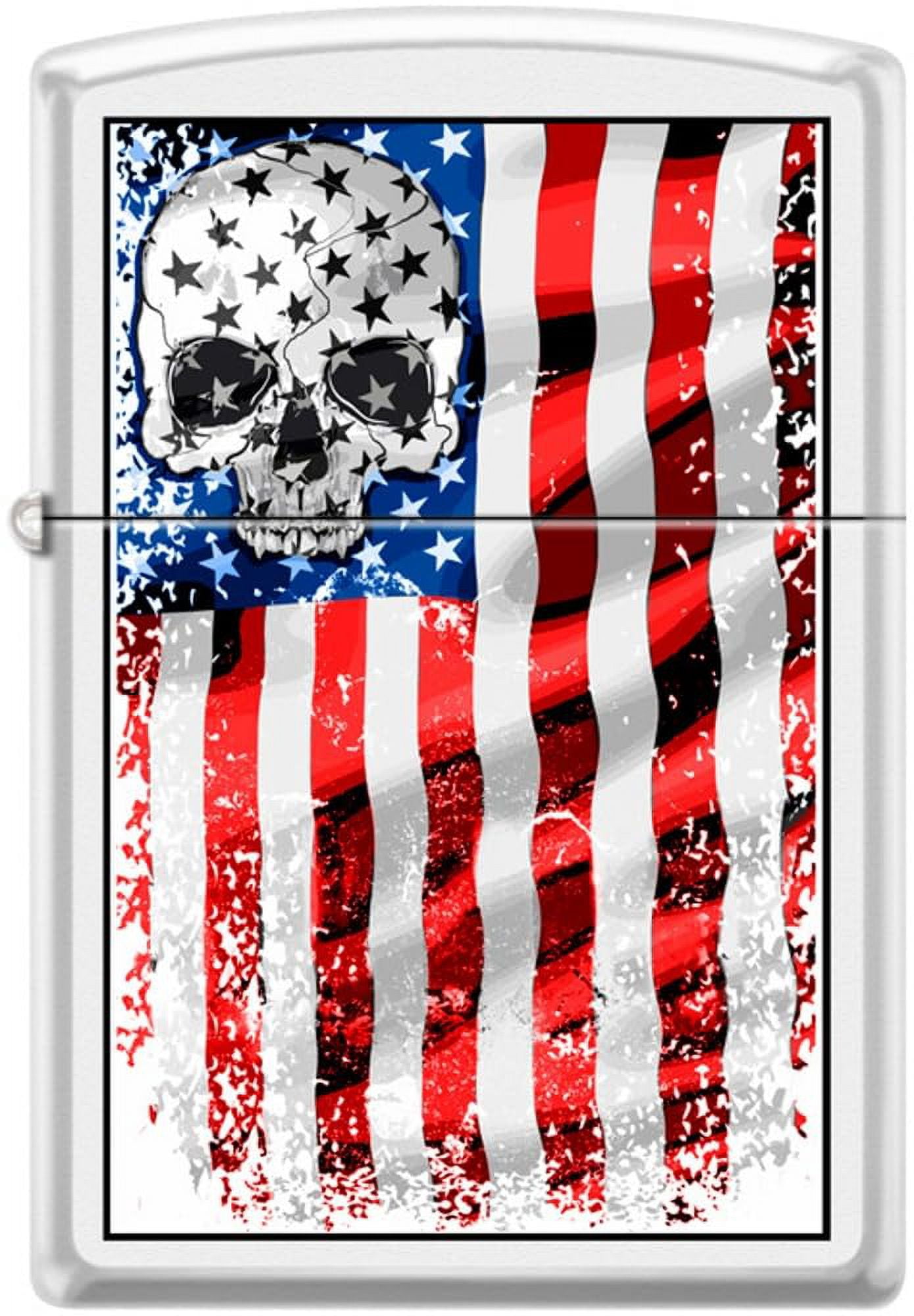 Pro-Cut ZIP-214CI405750 2024 Zippo Skull American Flag Lighter, White Matte