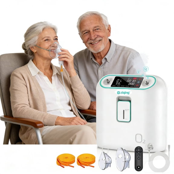 ZIQING Portable Flow Concentrator for Home & Travel 1-8L Adjustable, HD Touchscreen, Complete Kit with Mask, Lightweight Design