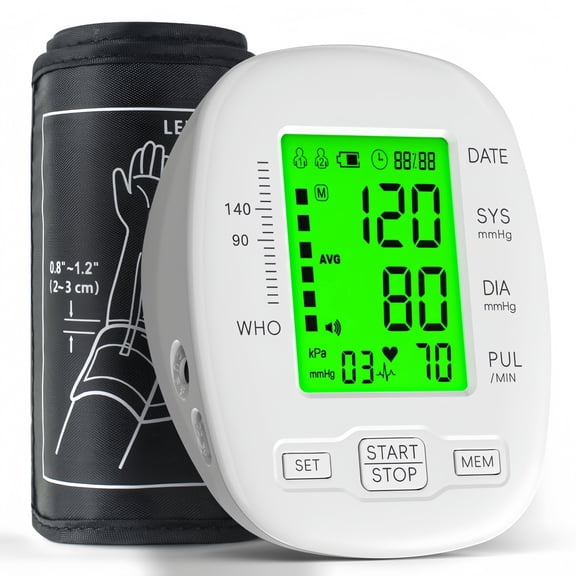 ZIQING Upper Arm Blood Pressure Monitor, Automatic BP Machine with Large LCD Backlit Display, 2 Users 199 Memory, Voice Broadcast, For Home & Seniors